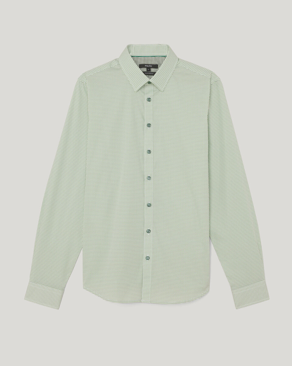 Herringbone Geo Print Long Sleeve Shirt, Green, hi-res